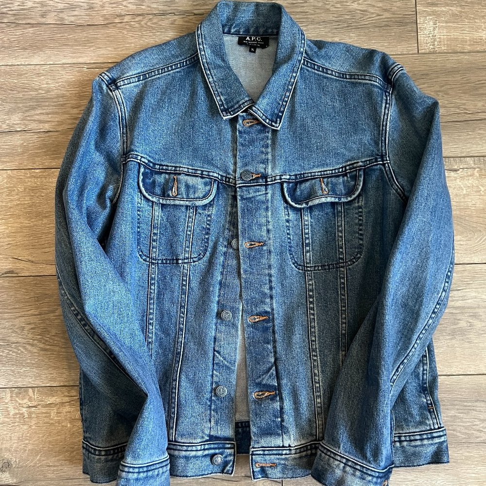 A.P.C. Medium Blue Denim Jacket with Chest Flap Pockets